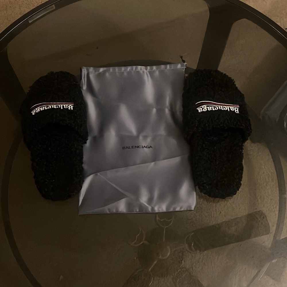Balenciaga Black Textured Slides with Dust Bag